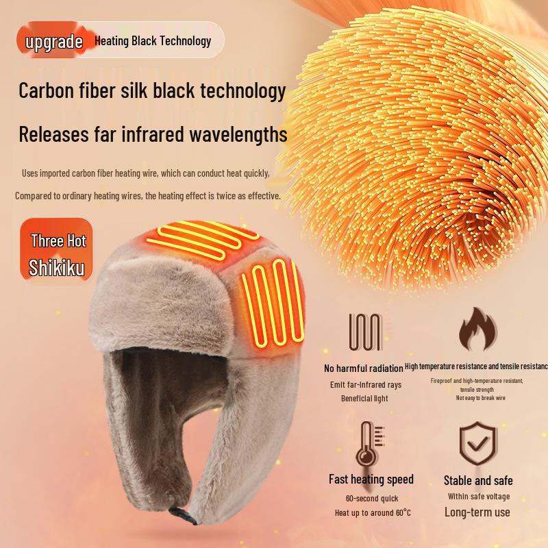 Unisex Heated Velvet Lined Winter Hat with Ear Protection