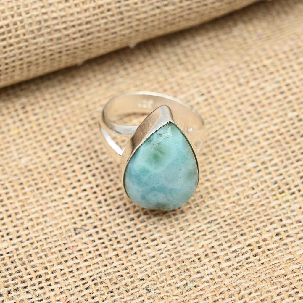 Wonderful Larimar Gemstone Handmade 925 Sterling Silver Ring  Jewelry