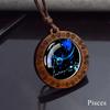 12 Constellation Necklace Starry Sky Zodiac Round Glass Wood Pendant Necklace Birthday Gift Couples Jewelry