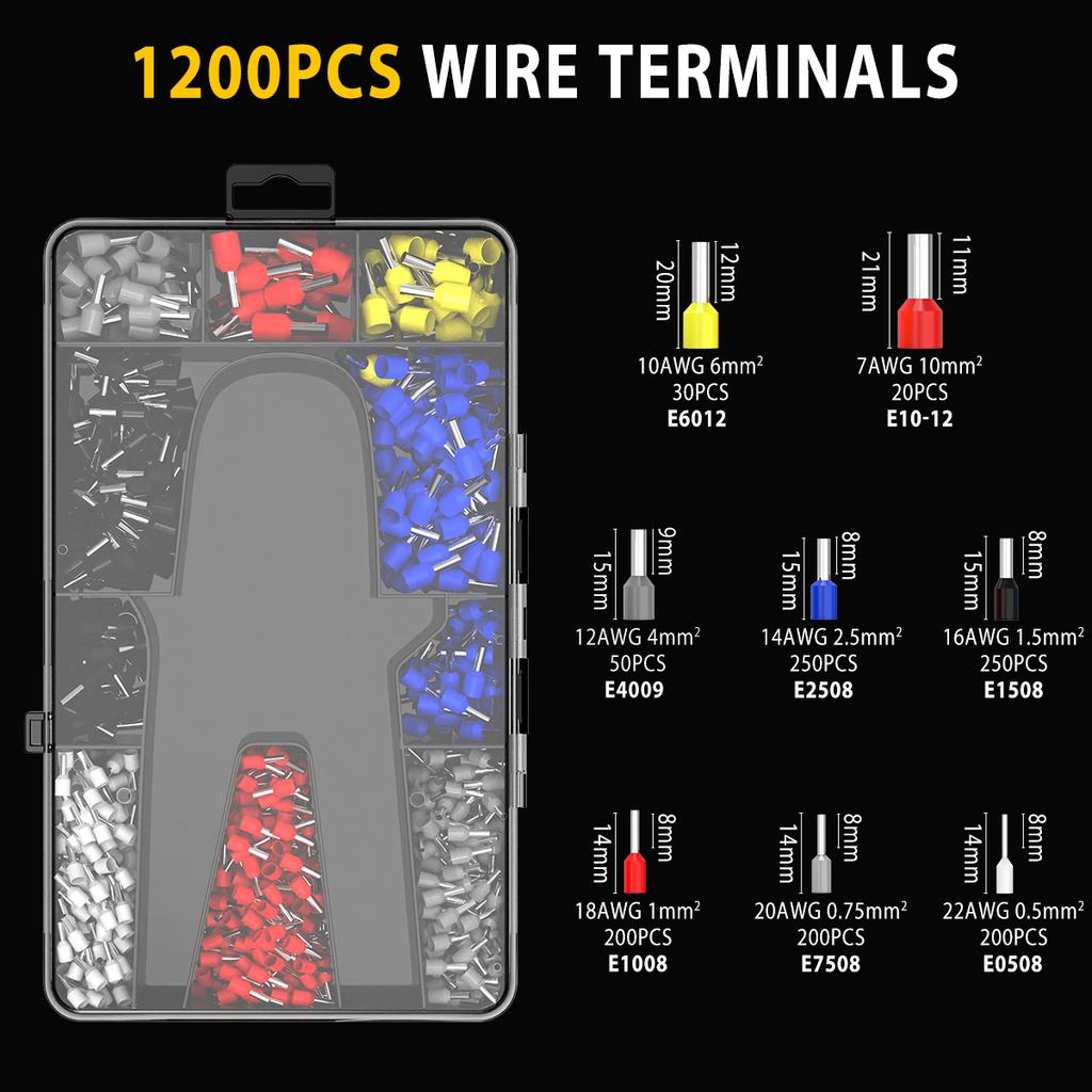 Ferrule Crimping Tool Kit, AWG 23-7 Self-Adjusting Crimping Pliers+Stripper | WOZOBUY Brand Electric Tools Set