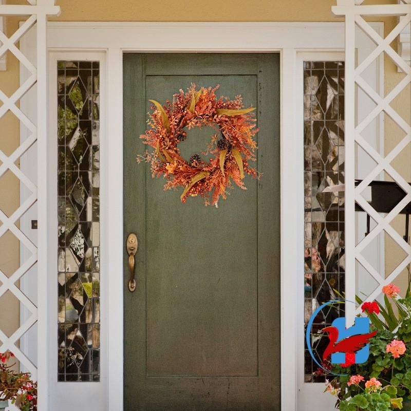 Wreath With Flocked Berries Eucalyptus Leaves Door Hanging Halloween Decor