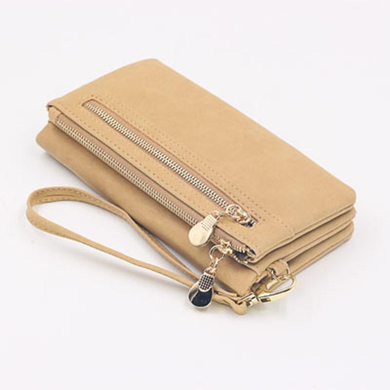 Women Scrub Zipper Retro Wallet PU Leather Solid Color Cross-section Square Tote Mobile Phone Case