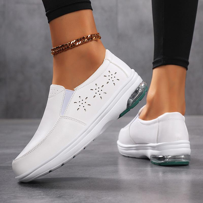 Nurse shoes women's leather autumn shallow mouth breathable air cushion soft sole thick sole white shoes medical shoes non-slip
