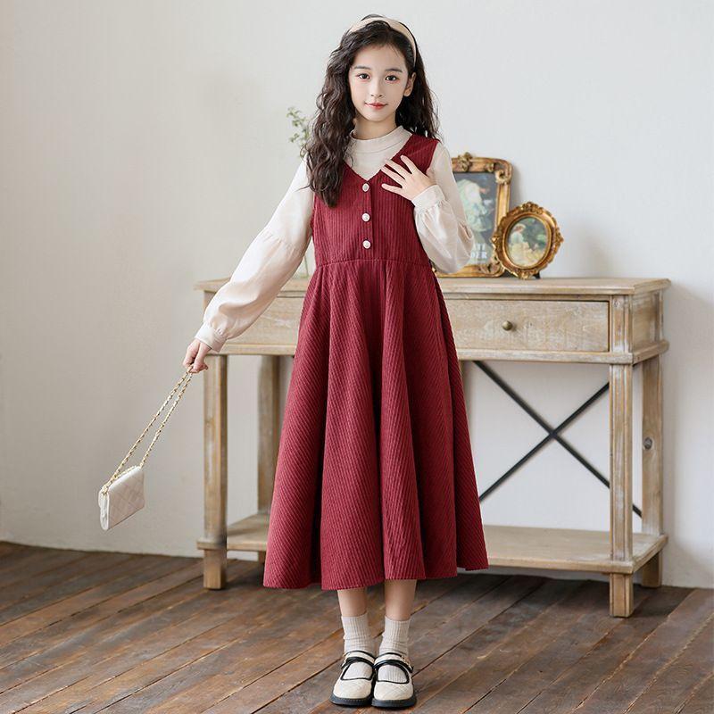 Mädchen Modisches Zweiteiler-Kleid Herbst/Winter Kinder Minimalistisches Kleid