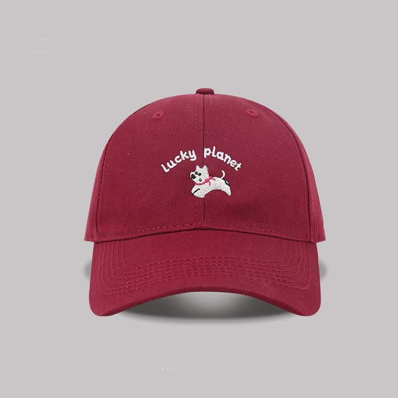 Embroidery puppy baseball cap women's spring new versatile sunshade big head circumference showing face small peaked cap male trend