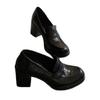 Genuine Leather~ 8cm High-heeled Loafers Women's Retro Versatile Small Leather Shoes Black Simple One-pedal Commuting Silent Single Shoes