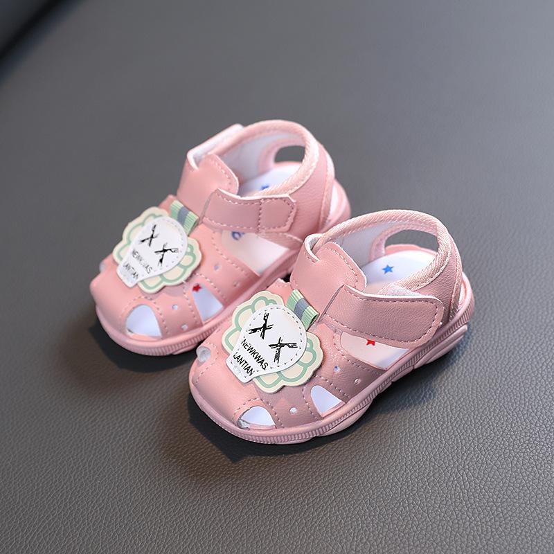 

Сандалии для маленьких мальчиков, летняя обувь для маленьких девочек, 0-1-2-3 лет, кожаная обувь Baotou на мягкой подошве для малышей, обувь для малышей 19 розовый