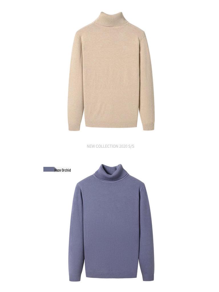 Men's Ribbed Wool High-Neck Sweater with Fleece, Warm Knitted Long Collar for Autumn and Winter