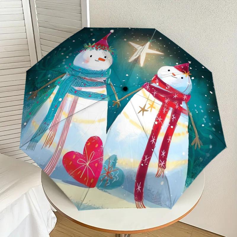 1pc Christmas Snowmen with Star Umbrella with Plastic Handle,Suitable for All Seasons Home Travel Outdoor UmbrellaDD531