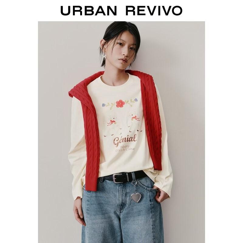 UR2026 Women s Playful Lamb Print Cotton Round Neck T-Shirt S