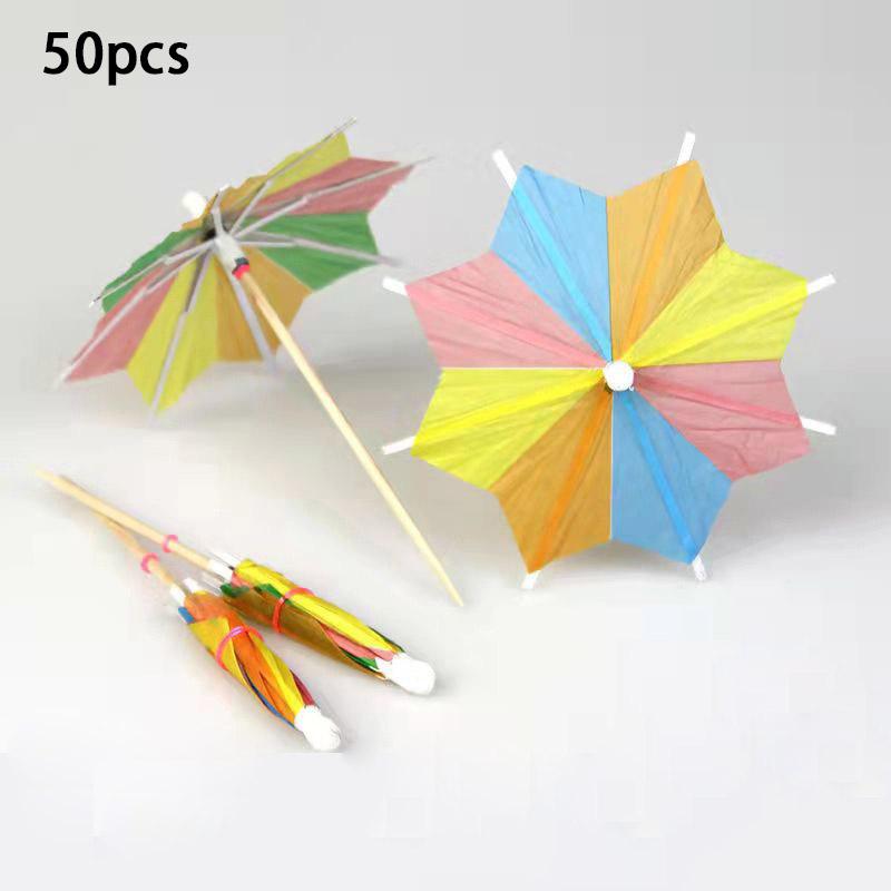 50Pcs Tropical Palm Tree Paper Umbrella Cocktail Food Fruit Picks Cupcake Toppers Hawaiian Birthday Party Wedding Decorations