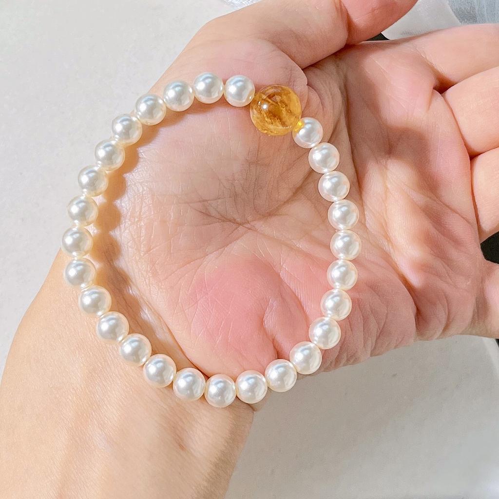 Natural Citrine Artificial Crystal Pearl Design Bracelet Bracelet.
