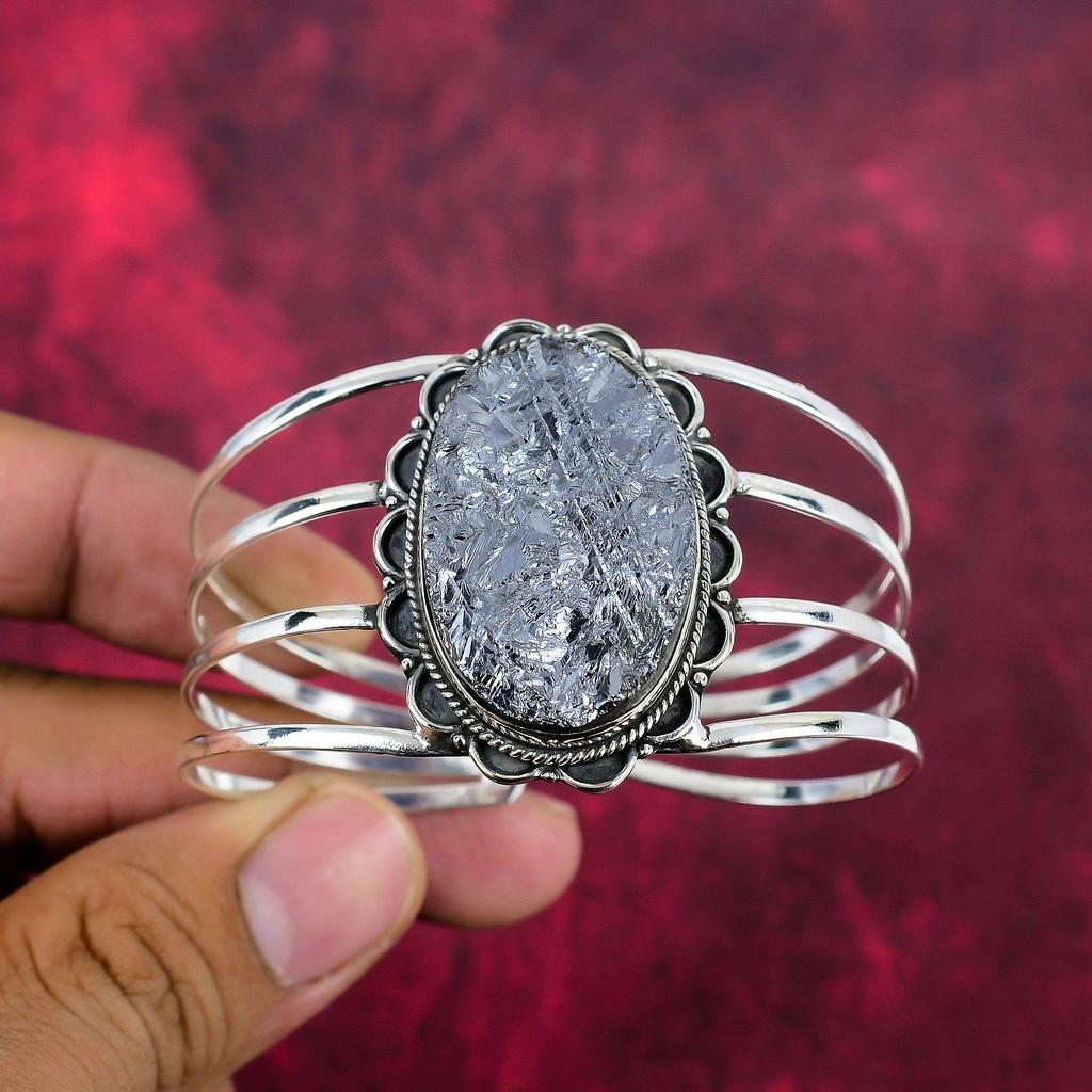 Schungit Rohschmuck, 925 Sterling Silber Armreif, handgefertigter Edelstein Schmuck Armreif, Für den Gedenktag