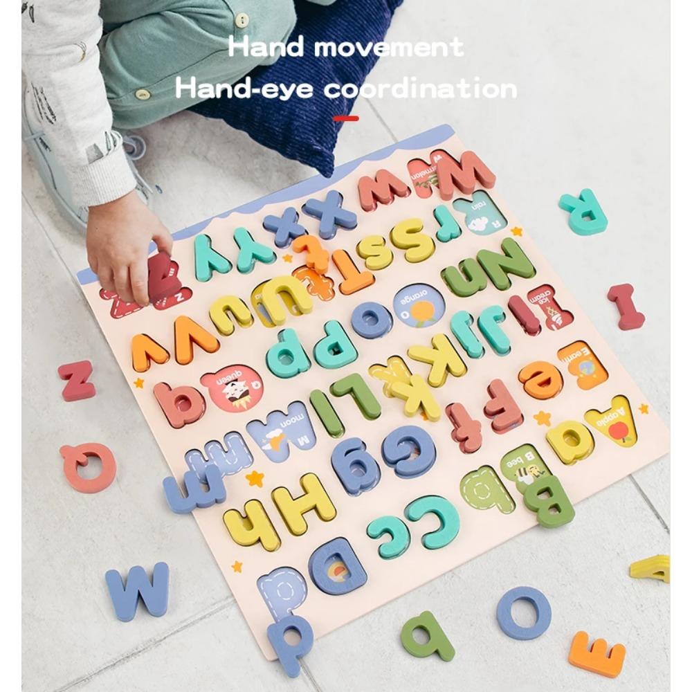 Dřevěné Vzdělávací Abc Puzzle Velká a Malá Písmena pro Dárky k Narozeninám Chlapci Dívky Rodinná Hra Děti Předškoláci
