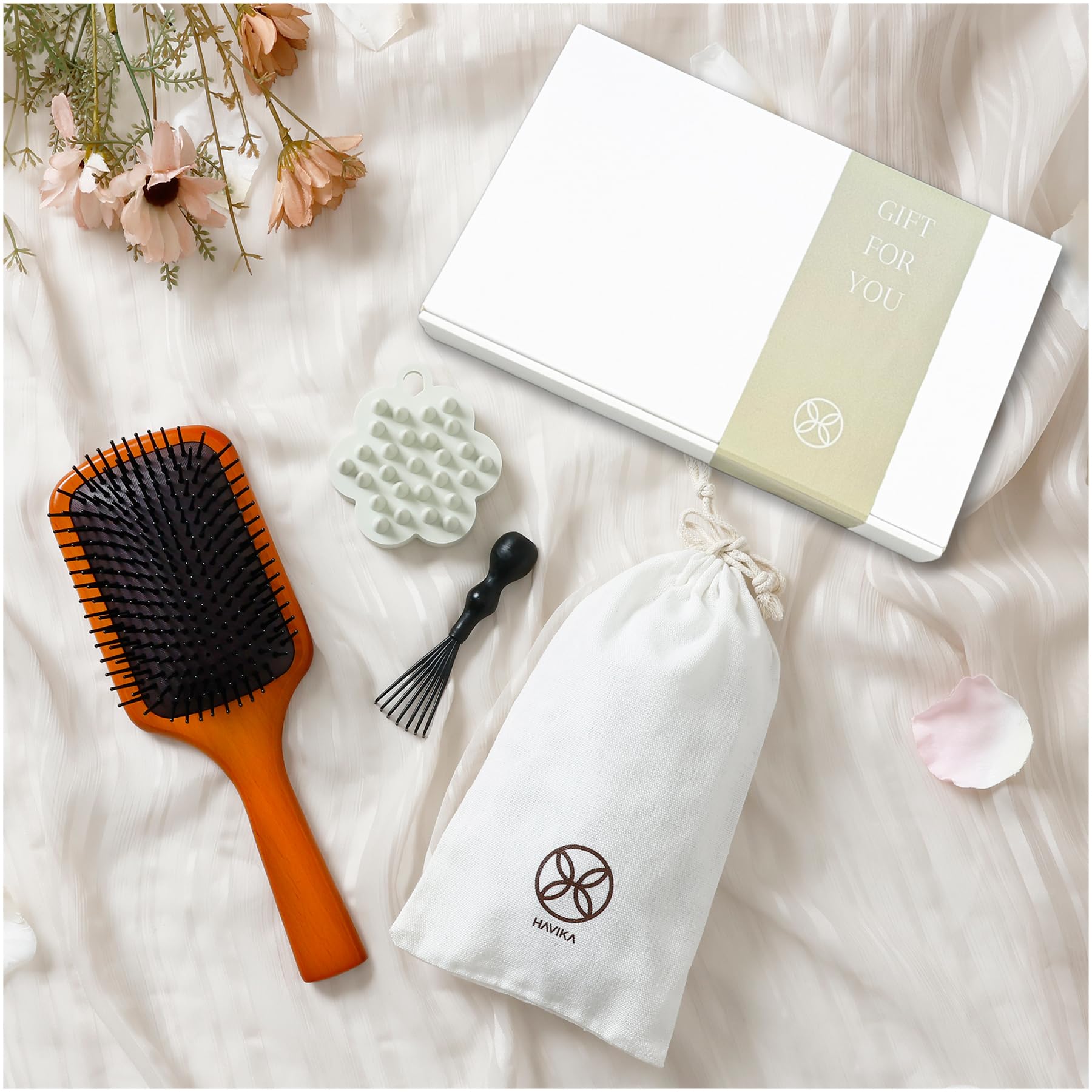 

Подарочный набор с лопастной щеткой, силиконовая щетка для шампуня, спа для головы для мужчин и женщин, массаж, уход за кожей головы, рост волос (белый)