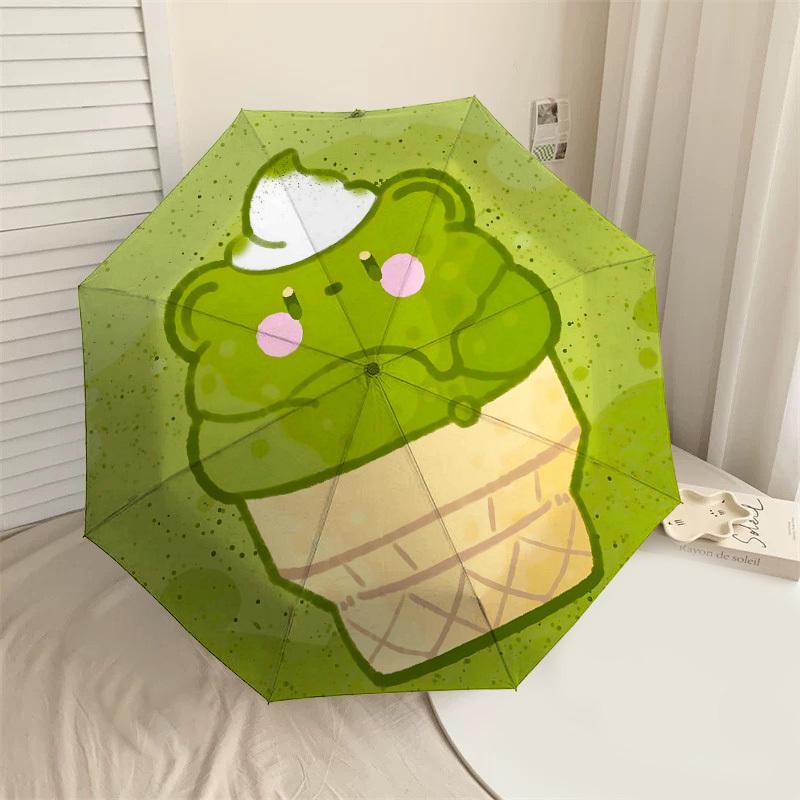 

1PC Ice cream Frog Umbrella-8-Rib Reinforced, Automatic Open, Lightweight & Durable, Cute Fashion Accessory for Outdoor-T377