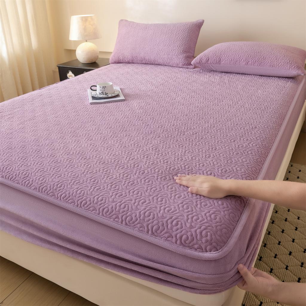 Class A Milk Velvet Quilted Bed Sheet Single Piece Thickened Anti-slip Bed Cover Mattress Protective Cover Bedding Set