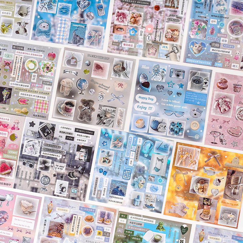 30 Sheets Cute Die-Cut Sticker Book Hand Account Decoration Scrapbooking Decals for Junk Journals DIY Crafting