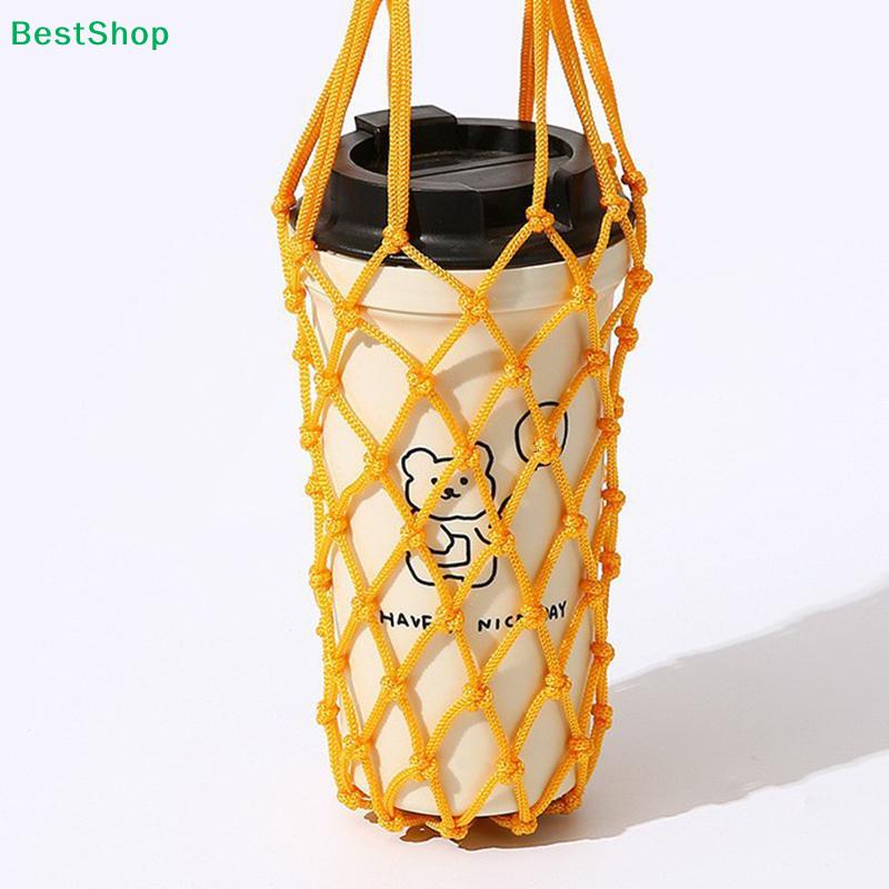 Macramé Waterfleshouder, Handgeweven Netzak Bekerhoes met Handvat, Herbruikbare Bekerhouder voor Koffiekopje, Waterfles