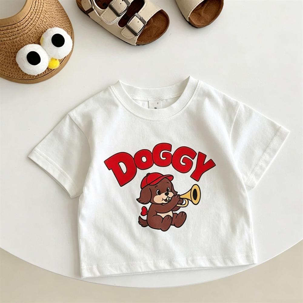 White Blue T-shirt For Boys And Girls Short-sleeved Tops New Design Tees Round Neck Base Shirt Toddler Loose Casual Clothing