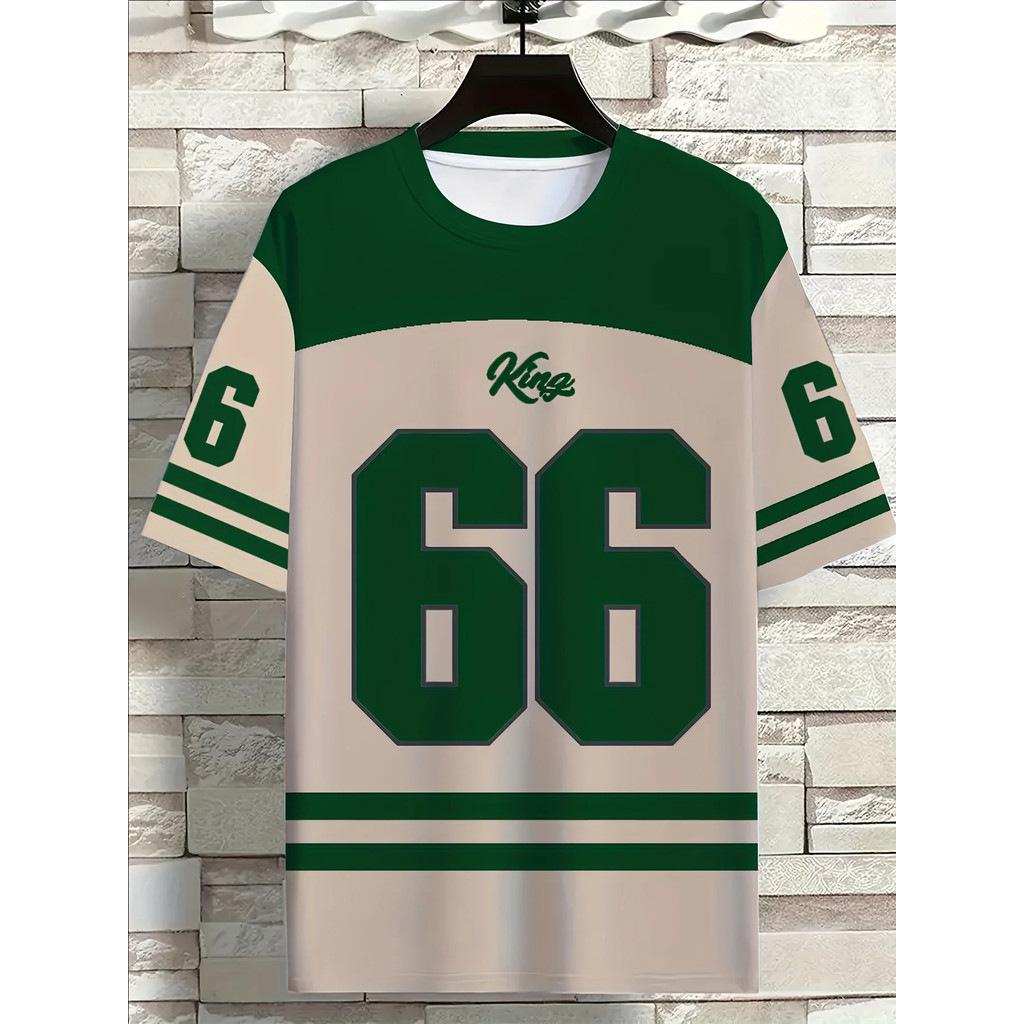3D Printed Men's Summer Short Sleeve No. 66 Striped Men's Casual Street Style Crew Neck Fashion T-Shirt