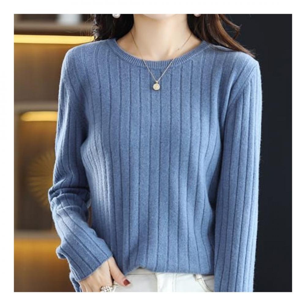 Navava Long Sleeve Knit Ribbed Round Neck Simple Daily Nk1935