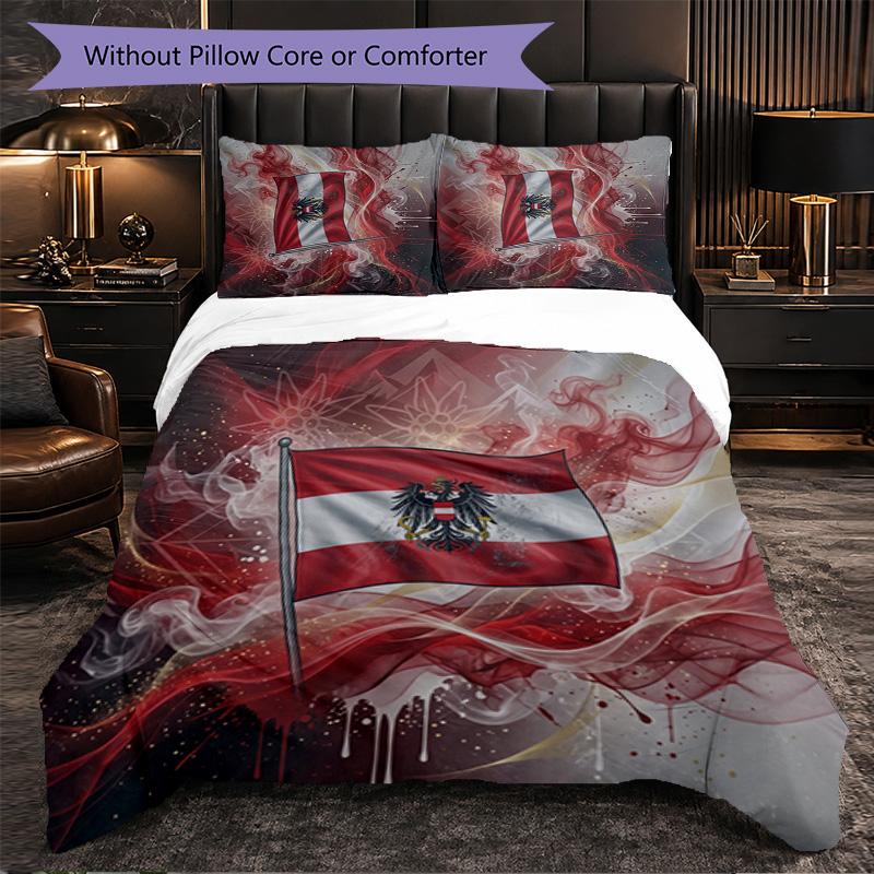 Austria Football Pattern 3 Pieces Bedding Set Soft Microfiber Duvet Cover with Pillow Cases for Bedroom