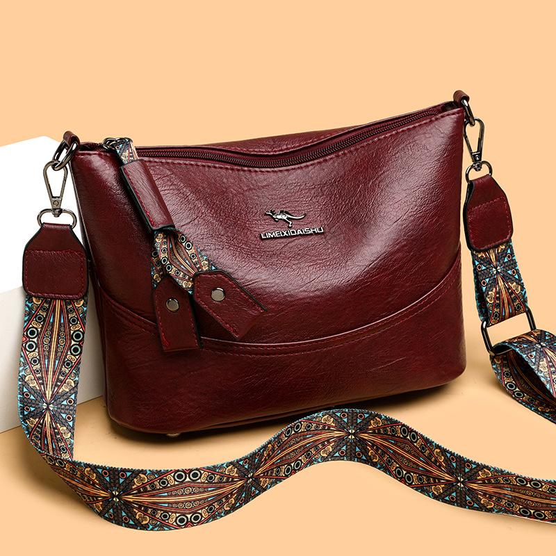 Soft and high-quality texture mother bag hand bag 2025 new versatile middle-aged women wide shoulder strap single shoulder messenger bag