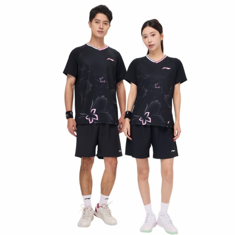 Men's Li-Ning Badminton Collection Badminton Jerseys Unisex Obsidian Black V-neck Thin