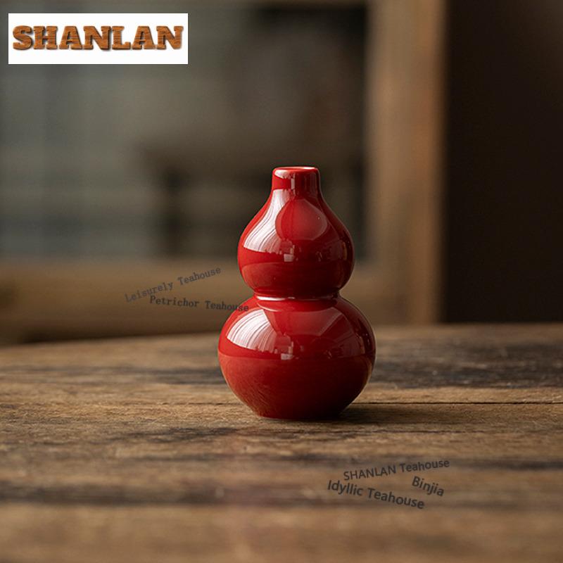 Red Ceramic Gourd Vase Vase Ancient Home Decorations Plant Pot Household Flowerpot Chinese Tea Set Equipment Ornaments Gifts