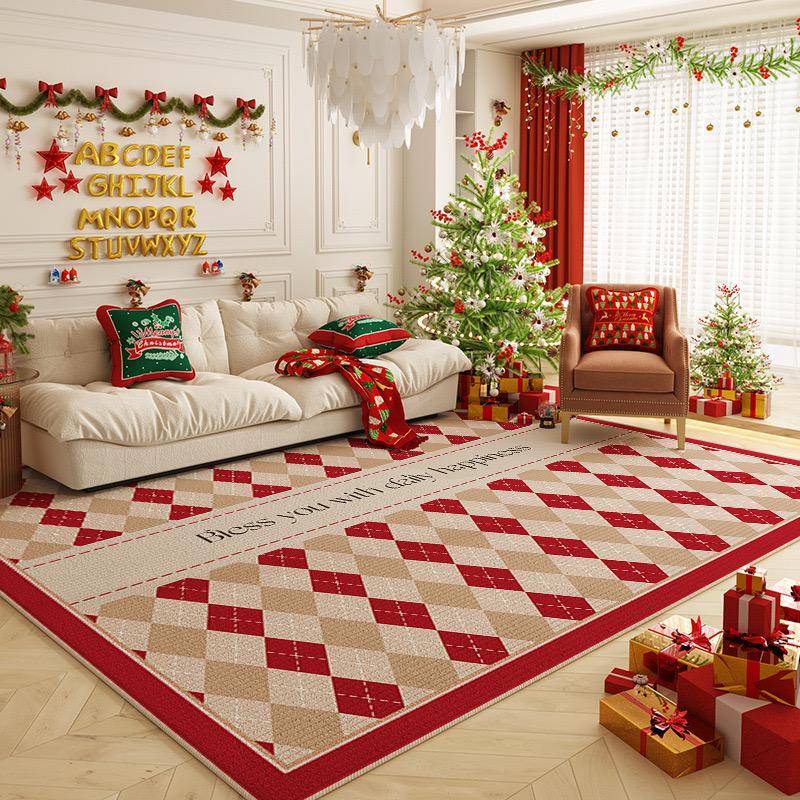Christmas Atmosphere Rug Stain-Resistant and Washable Bedside Mat for Bedroom Living Room Sofa Rug Home Decor