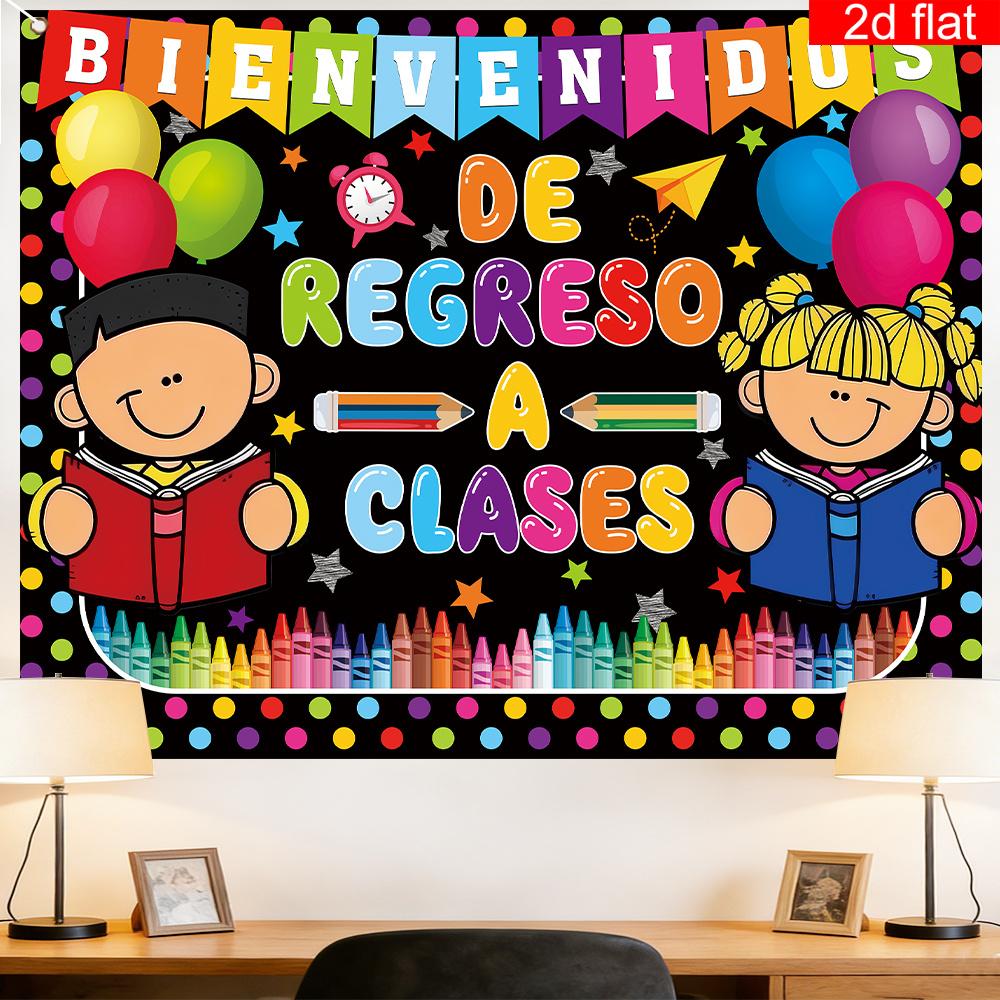 2D flat banner 1 piece of Spanish back-to-school party background fabric theme pattern for welcoming back to school