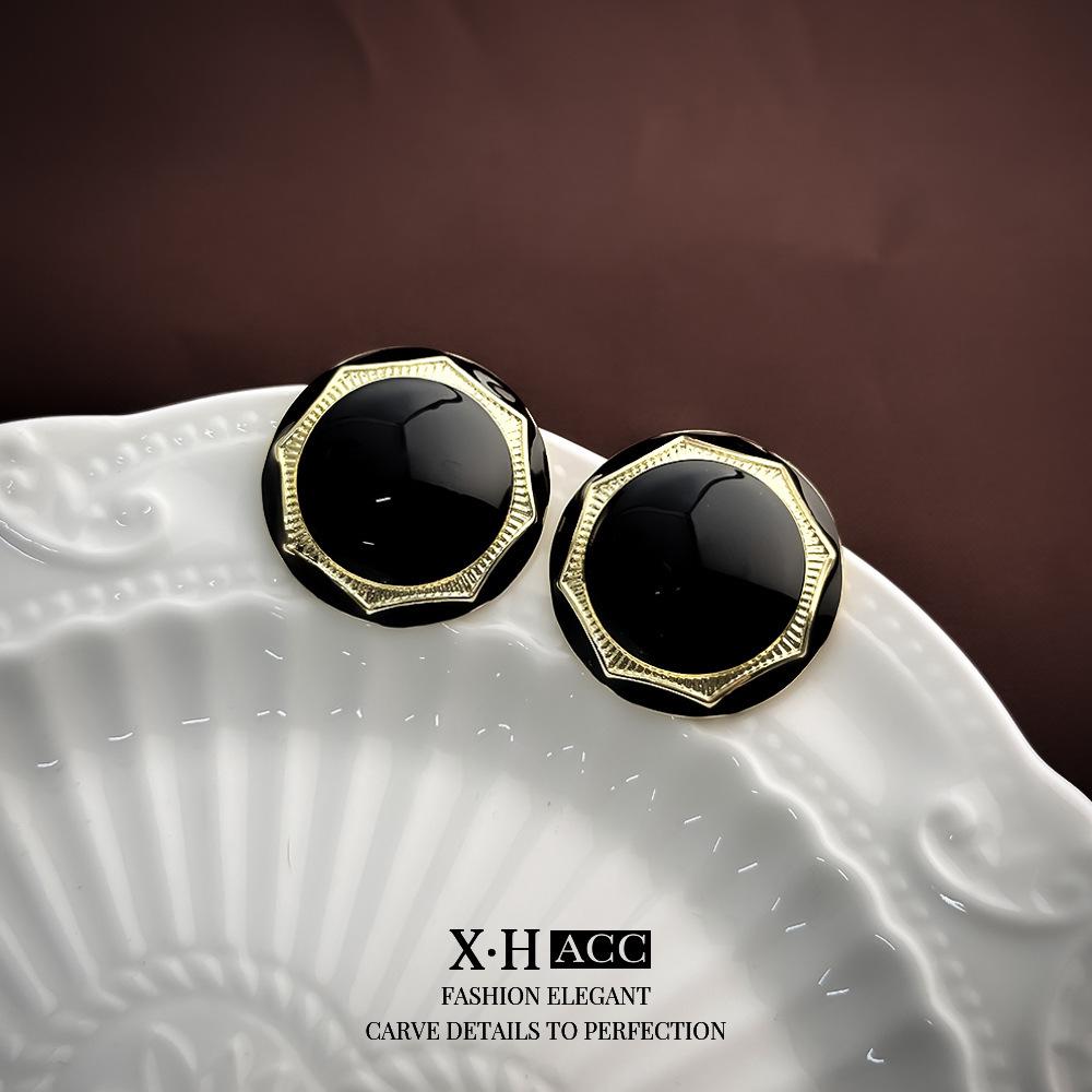 Elegant Gold-Plated Black Zircon Stud Earrings - Niche Design for a Luxurious Fashion Statement