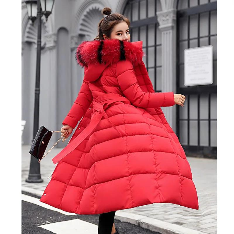 Long Down Cotton Parkas Coat Female New Winter Over Knee Loose Large Fur Collar Hooded Warm Thick Parkas Women  Padded Overcoat