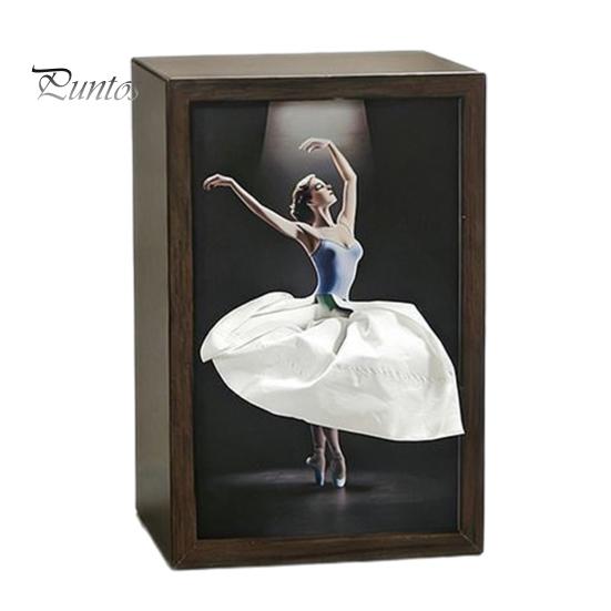 Schreibtisch-Taschentuchbox-Abdeckung Nussbaumholz-Box, mit künstlerischem Ballettänzer-Rock-Design, Nachttisch-Organizer Mehrzweck-Papiertuchhalter für Zuhause