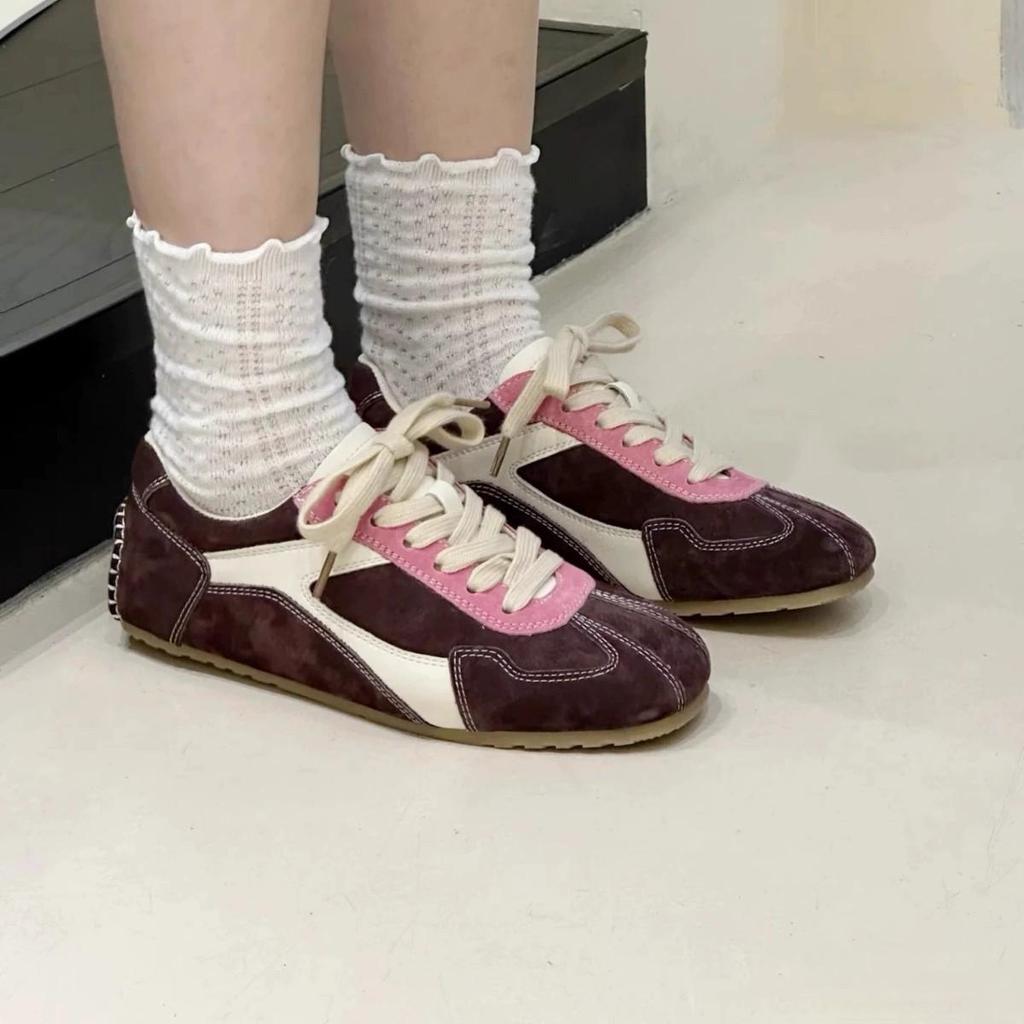 Cowhide Version~ Retro German Training Shoes Women's Tide 2026 Autumn New Color Matching Flat Casual Lace-up Sports Shoes Board Shoes