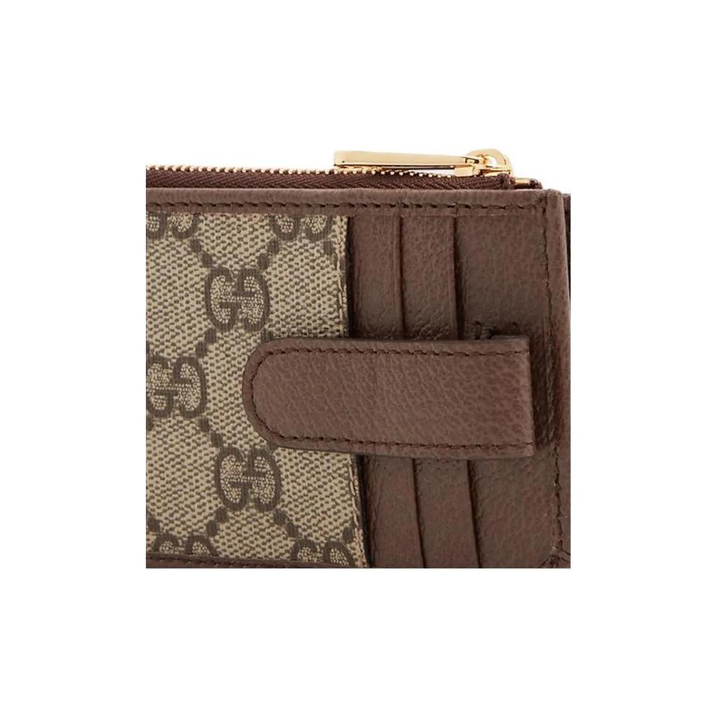 GUCCI Ophidia woven strap with aged logo stripes  canvas and leather patch  card holder and card bag  unisex and couple style  blackwood/brown