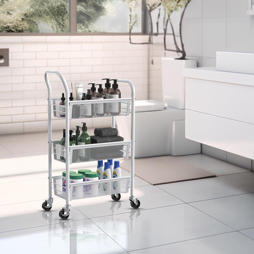 Metal Frame Kitchen Cart with Metal Mesh, Rust-Resistant, Small Item Storage, 3 Shelves, 26.5cm Wide x 45.5cm Deep x 63.5cm High [Parallel Import]