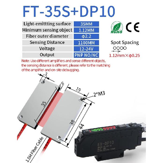 GTRIC Through-Beam Matrix Array Fiber Optic Sensor Set With Digital Display Amplifier 12-24V DC PNP Fast Response Optical Switch