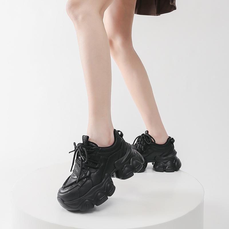 Customized 2025 New Thick-soled White Dad Shoes for Women's Casual Black Non-slip and Thin Height-increasing Versatile Sports Shoes for Women