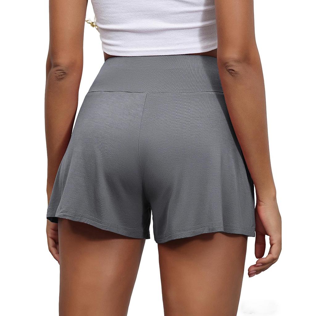 Women’s Shorts Rayon Solid Color Half Pants Sporty Yogo Bottoms High Waist with Drawstring Casual Wear