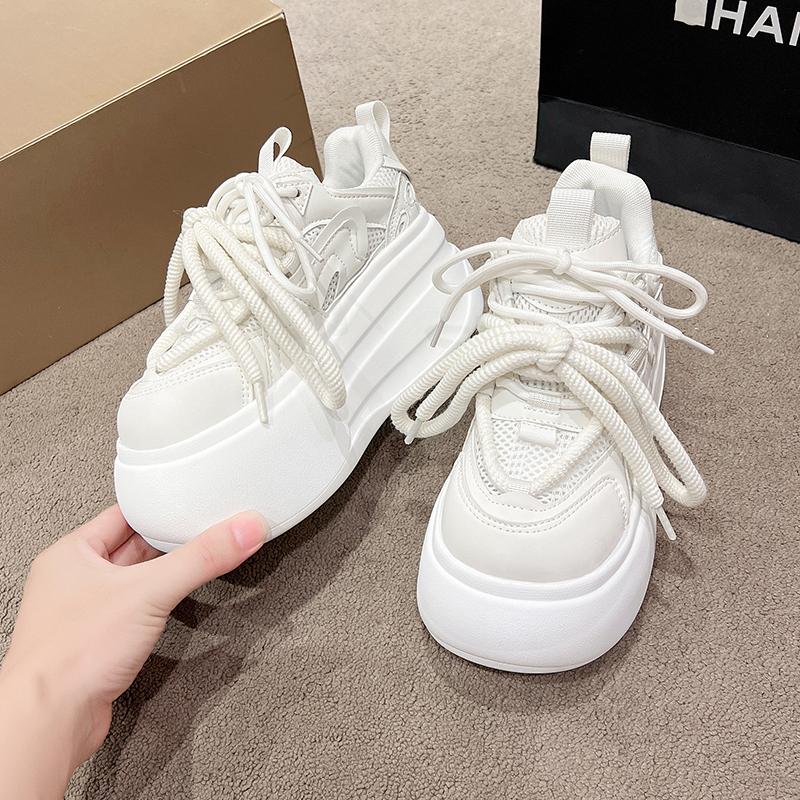 Fashion 8CM Women Platform Sneakers Leather Casual Ladies Chunky Shoes White Woman Fashion Brand Autumn Thick Soled Wedge Sneakers