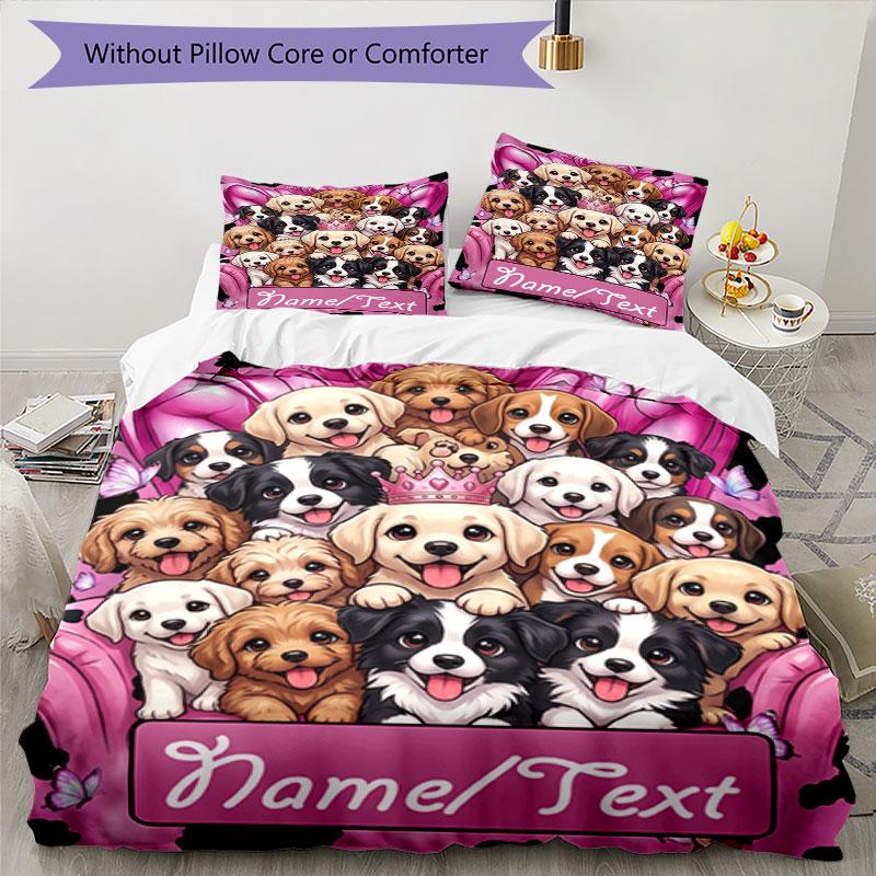 3PC Custom Name Puppy Party Pink Bedding Set Printed  Bedding Set Duvet Cover Closure Includes 1 Duvet Cover & 211 Pillowcases for Bedroom