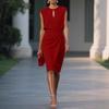 2025 European and American Women's Clothing, Amazon, Independent Station Retro Temperament Cross Solid Color Knotted Crew Neck Hollow Dress