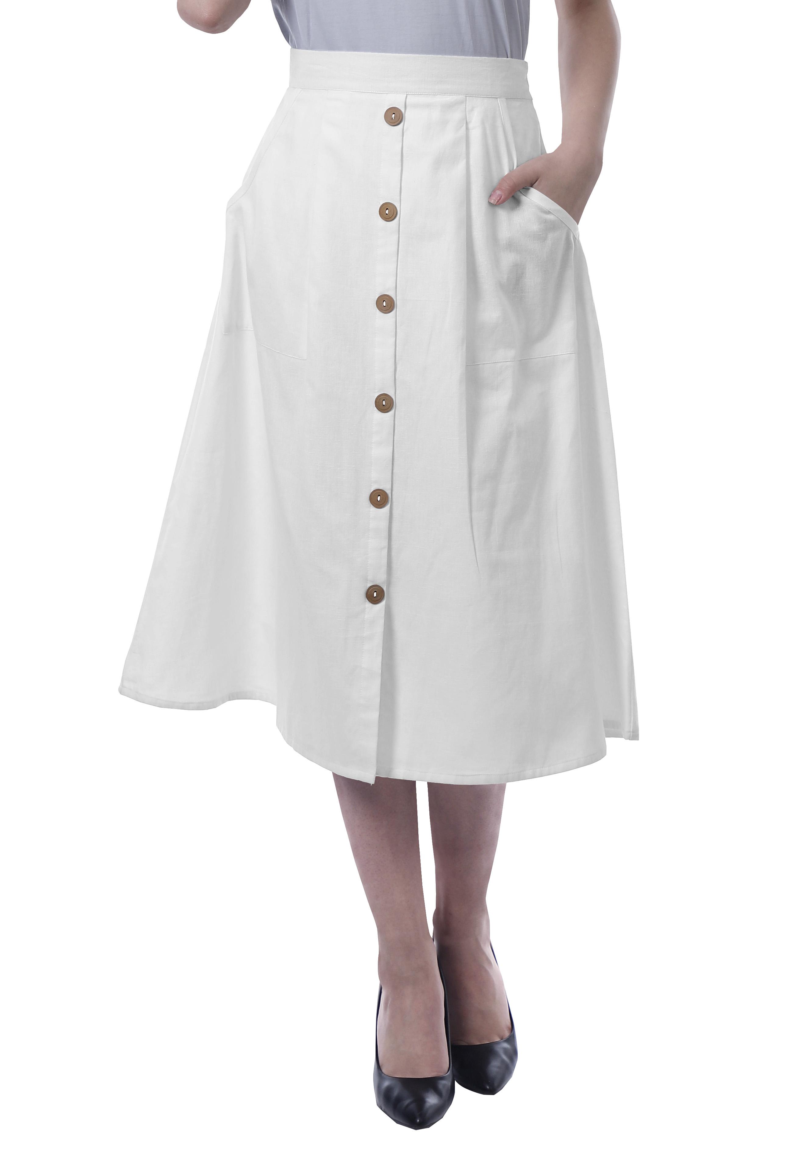 

Moomaya Жіноча спідниця-трапеція нижче коліна Повсякденна спідниця на передніх ґудзиках w XS білий