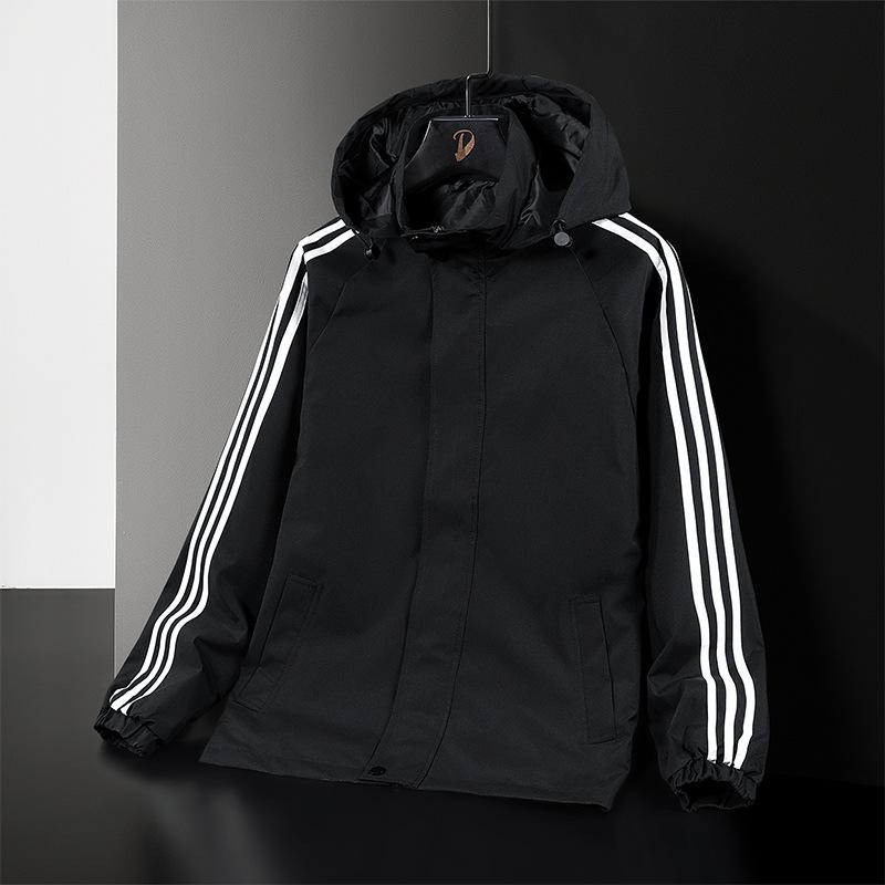 Men's Jacket New Spring and Autumn Trendy Brand Hooded Jacket Three-bar Trendy Sports and Casual Top Autumn Clothes