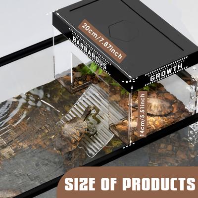 Turtle Basking Platform with Lid and Nonslip Ramp Transparent Turtle Dock Island for Reptile Terrarium Aquarium Accessory