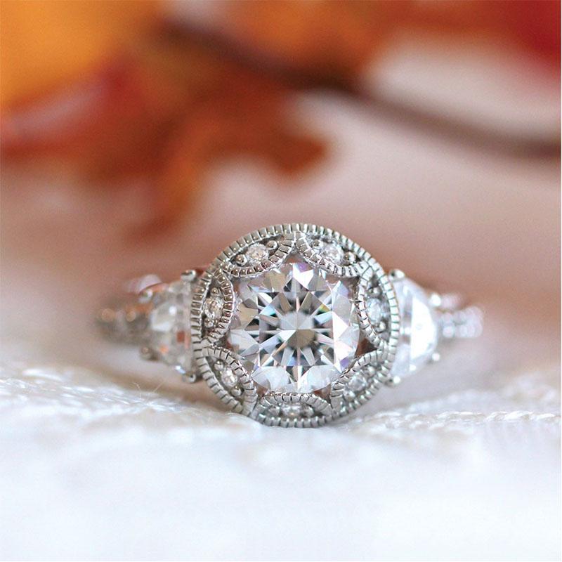 Silver Plated Rings Round White Sapphire Rhinestone Jewelry Party Ring Wedding