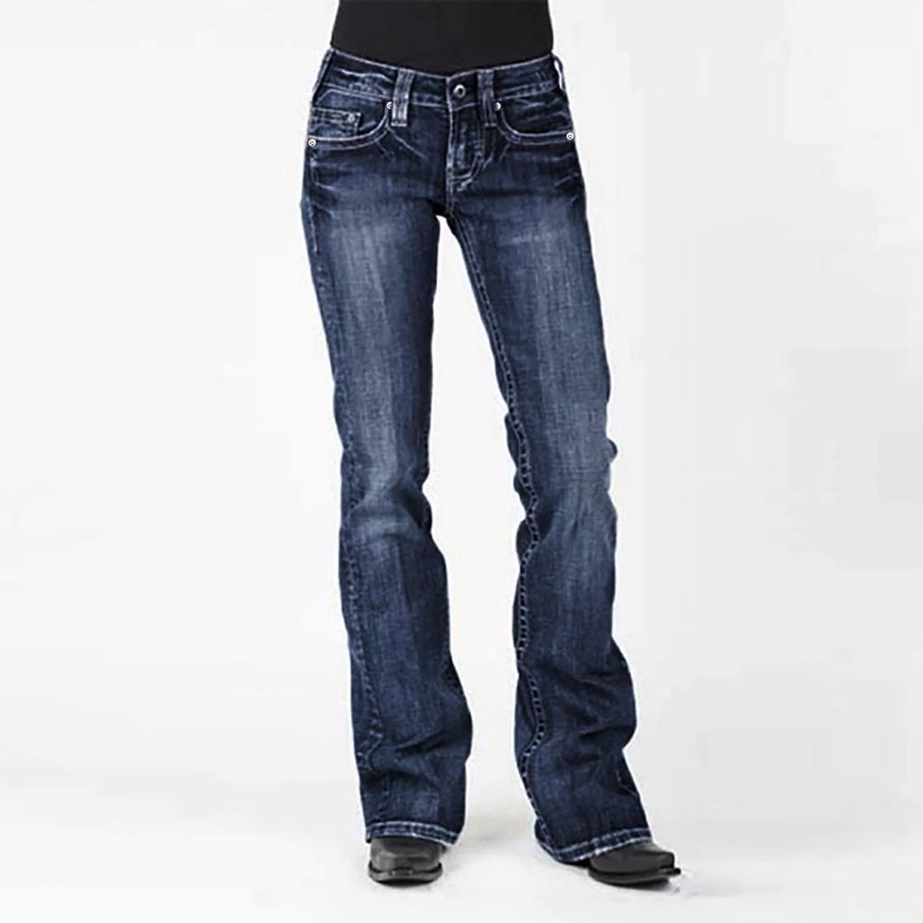 Jeans a zampa a vita media da donna Stretch Slim Denim Vintage Pantaloni Tendenza Street Jeans Bootcut Lavati