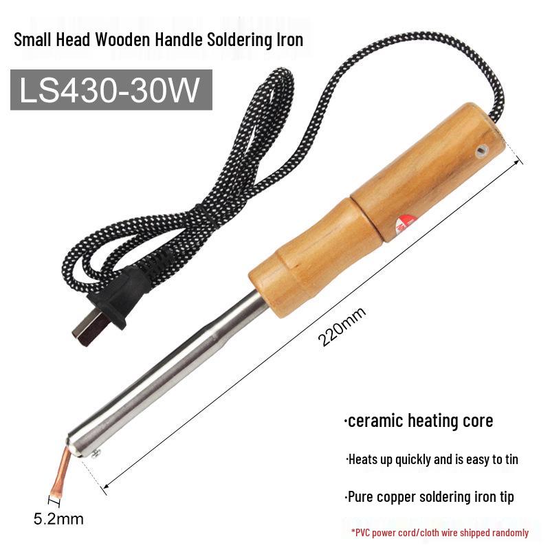 High Power Electric Soldering Iron with Wooden Handle & Bent Flat Copper Head - Available in 100W, 150W, 200W, 300W, 500W.